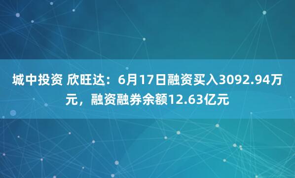 城中投资 欣旺达：6月17日融资买入3092.94万元，融资融券余额12.63亿元